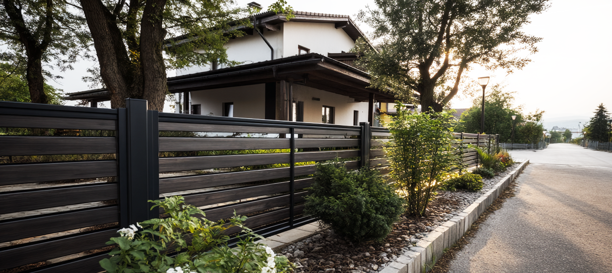 U9889576573 metal panel fence with large garden modern house 800b9d39 3c8c 4044 8974 32bf2a4f594e 1a