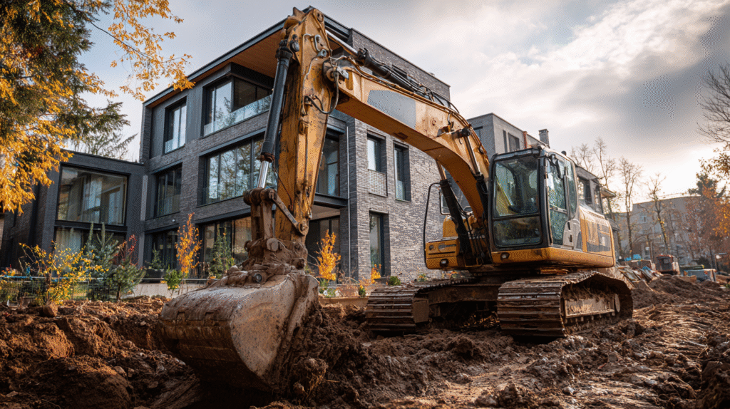 Lyvie abc 41146 small excavator digging a hole in front of a e9ba2c38 9bfd 4190 a338 5bd543c2e867 1