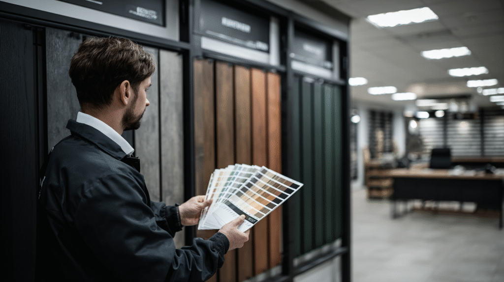 Lyvie abc 41146 person selecting a fence color modern showroo 0d39f959 d453 4879 8c80 da18609d1452 2